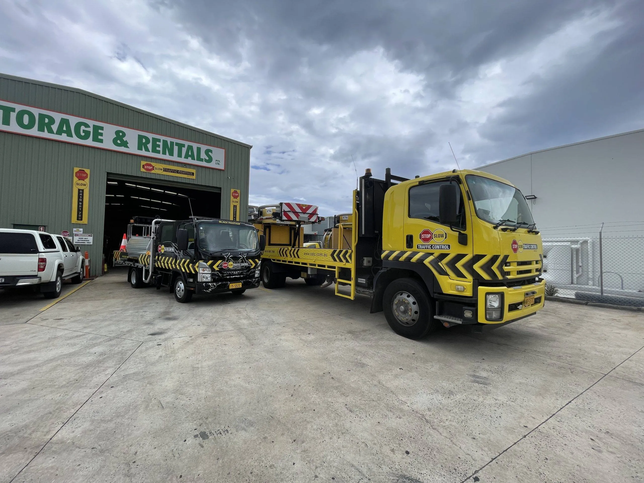 SSTC trucks outside the storage and rentals depot