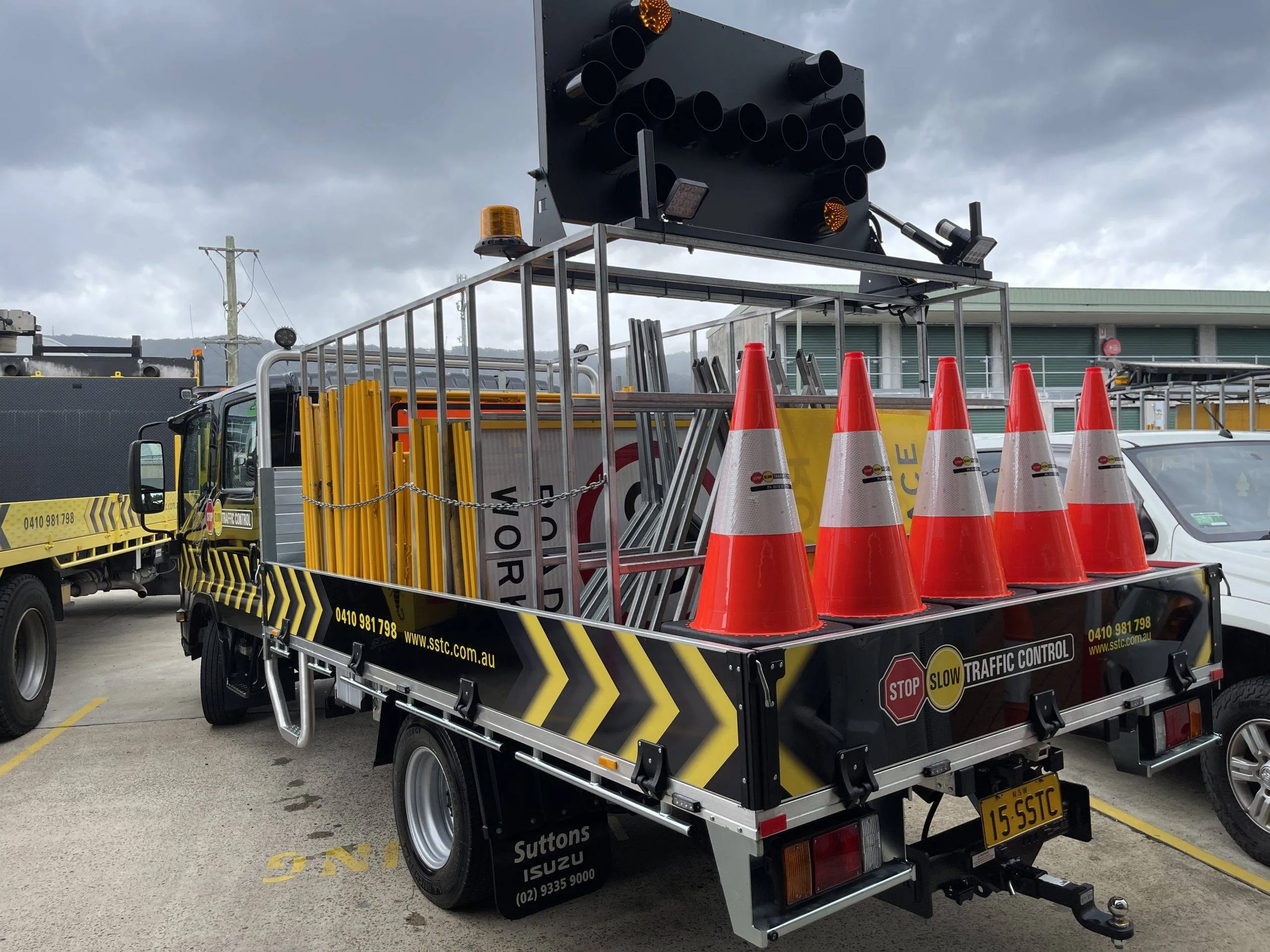 An SSTC truck loaded with cones and chevron panels